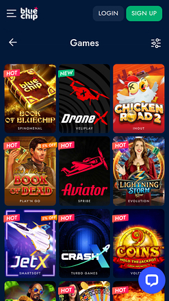 Jeux mobiles de BlueChip Casino