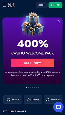 Page d’accueil mobile de BlueChip Casino