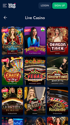 Croupier en direct mobile de BlueChip Casino