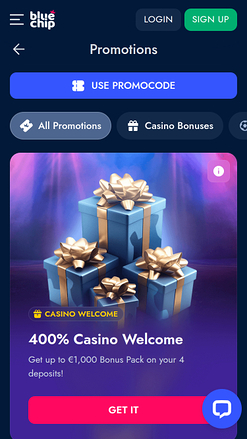 Promotions mobiles de BlueChip Casino