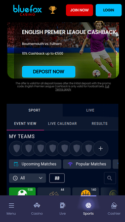 Sport mobile di Blue Fox Casino