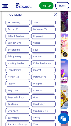 BluVegas Casino mobile Spielentwickler