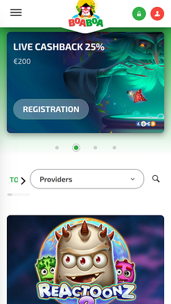 Page d'accueil mobile de BoaBoa Casino