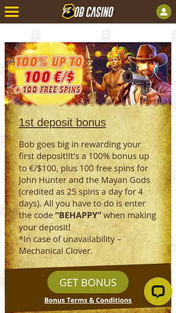 Promotions mobiles de Bob Casino