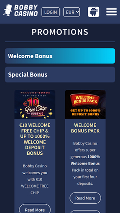 Promotions mobiles de Bobby Casino