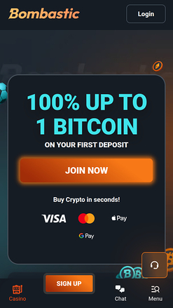 Bombastic Casino Mobile Homepage