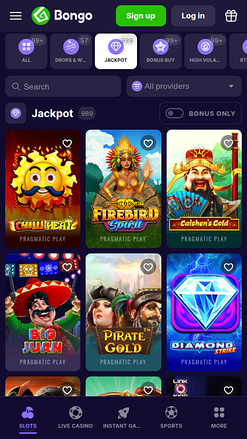 Jackpot mobile di Bongo Casino