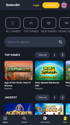 Page d'accueil mobile de BonkersBet Casino