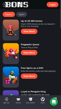 Promotions mobiles de Bons Casino