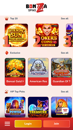 Giochi mobile di Bonza Spins Casino