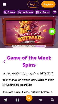 Juego de la semana móvil de Boo Casino