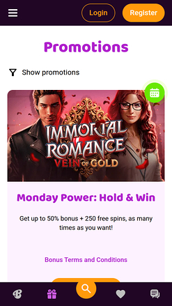 Promociones móviles de Boo Casino