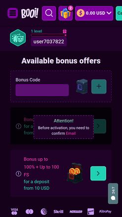 Promoções móveis do Booi Casino