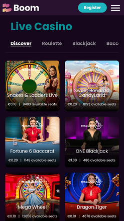 Croupier en direct mobile de Boom Casino