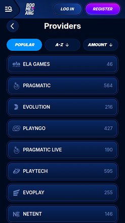 Boomerang Bet Casino mobile Spielentwickler