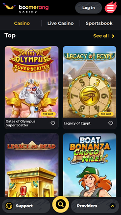 Jeux mobiles de Boomerang Casino