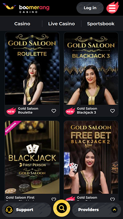 Croupier en direct mobile de Boomerang Casino