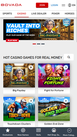 Homepage mobile di Bovada Casino
