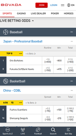 Sport mobile di Bovada Casino