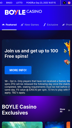 BoyleSports Casino mobile Homepage