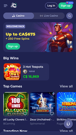 Página principal móvil de Bruno Casino