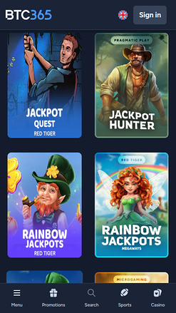 Jackpot mobile de BTC365 Casino