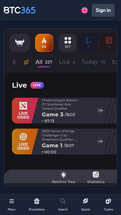 Sports mobiles de BTC365 Casino