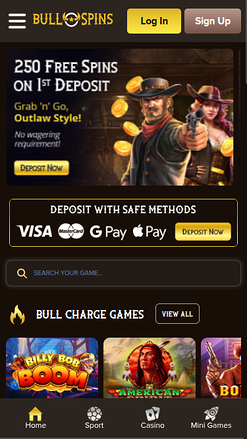 Bull Spins Casino Mobile Homepage