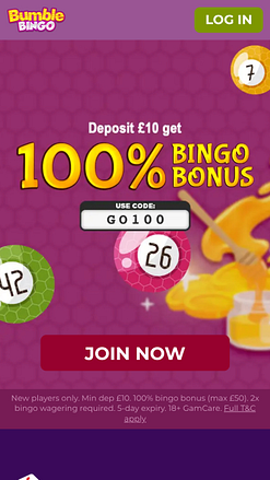 Página inicial do Bumble Bingo para dispositivos móveis
