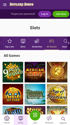 Jeux mobiles de Butlers Bingo