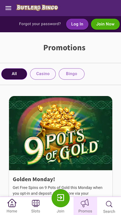 Promotions mobiles de Butlers Bingo