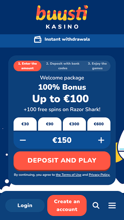 Buusti Kasino Mobile Page d'accueil