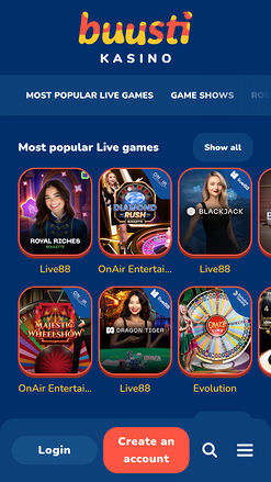 Buusti Kasino Mobile Croupier en direct