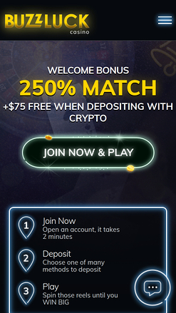 Homepage mobile di BuzzLuck Casino