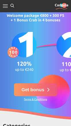 Page d’accueil mobile de Cadoola Casino