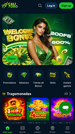 Page d'accueil mobile du casino Calitoro