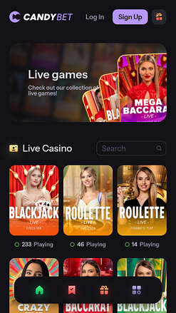 CandyBet Casino con crupier en vivo para móviles