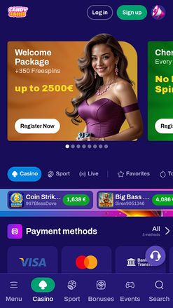 CandySpinz Casino Mobile Page d’Accueil