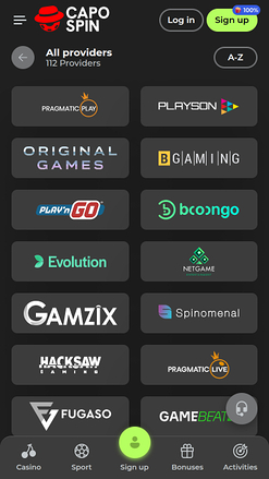 Desarrolladores de juegos móviles de Capospin Casino