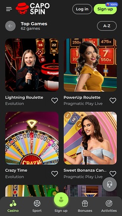 Crupier en vivo móvil de Capospin Casino