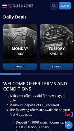 Promotions Mobiles du Casino Captain Spins