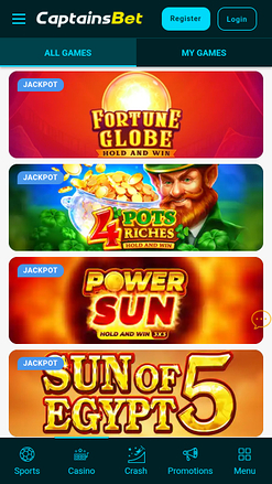 Bote de Captainsbet Casino en móvil