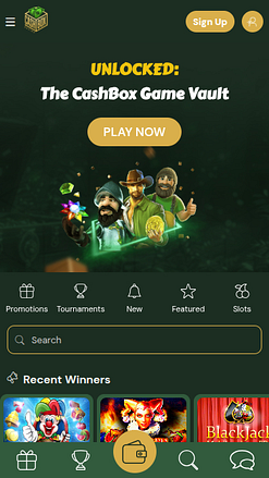 Скриншот главной страницы Cashbox Casino для мобильных устройств