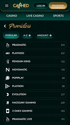 Cashed Casino Móvil Desarrolladores de juegos