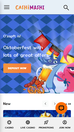 Pagina principale mobile di Cashimashi Casino