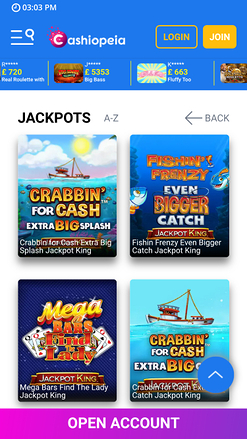 Jackpots du casino Cashiopeia sur mobile
