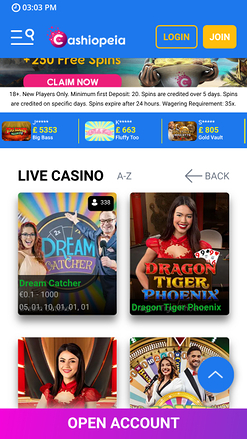 Croupier en direct du casino Cashiopeia sur mobile