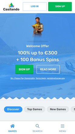 Page d’accueil du casino Casilando sur mobile