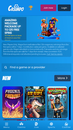 Página de inicio de Casimpo Casino Versión móvil