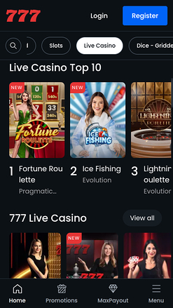 Croupier en direct mobile de Casino 777